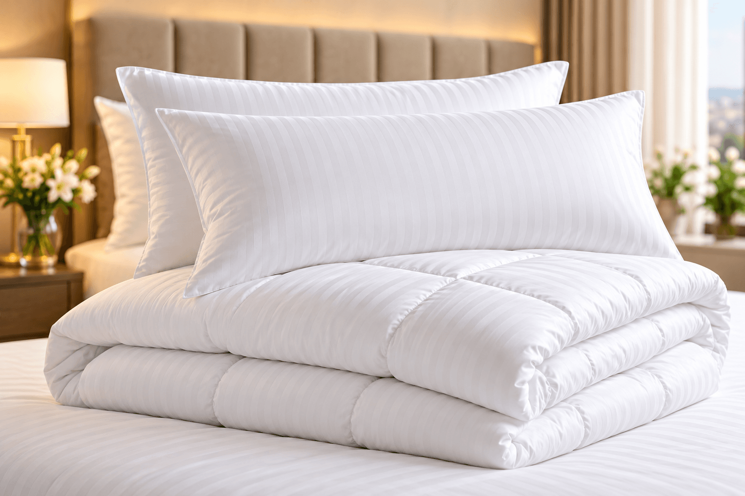 Beyaz otel yastık ve yorgan grubu